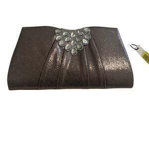Kate Landry Pewter Evening Clutch Bag Rhinestone‎ Embellished Party Purse
